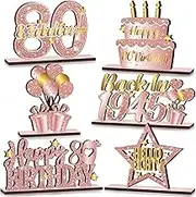 6 Pcs 80th Birthday Table Centerpieces Pink Rose Gold 1944 Wooden Table Centerpieces Decoration Happy 80th Birthday Decorations for Women 80th Birthday Table Sign Decor
