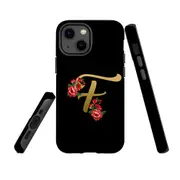 For Apple iPhone 13 mini Case, Armour Back Cover, Embellished Letter F
