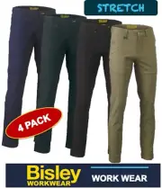 BISLEY WORKWEAR - 4 PACK - MENS STRETCH COTTON DRILL WORK PANTS - BP 6008