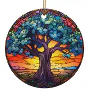 Blue Tree Of Life Christmas Ornament Stained Glass Art Gift Pine Tree Decor
