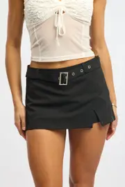 Black Mini Skort Belted - Size 12M, Women's Skort