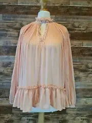 River Island Light Pink Pleated High Neck Women's Chiffon Blouse UK 10