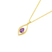 9ct Gold Amethyst & Diamond Marquise Pendant in Purple