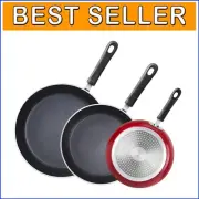Marble Red 3-Piece Nonstick Frying Pan Set, Ideal for Induction & Gas Cooking