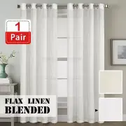 2x Natural Linen Curtains for Living Light Filtering Semi Sheer Window Draperies