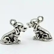 10 pieces - Antique Silver BEAGLE Dog Sitting 3D Tibetan Charms Pendants