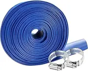 YASHINE PVC Drain HOSE 2"*100ft,Pool Backwash Hose,Heavy Duty Reinforced Blue PVC Lay Flat Water,For Swimming Drain Pools and Clean Filters,with 2 Clamp