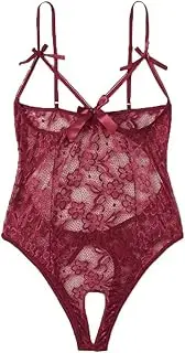 [Generic] Long Lingerie for Women Teddy Women Lace Jumpsuit Open Crotch Backless Lingerie Hollow Bodysuit Bow Lingerie Dress for Women