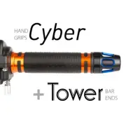 KiWAV Motorcycle Cyber grips Orange with Tower Bar Ends Blue/Black