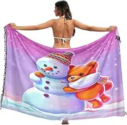 [RPLIFE] Cute Snowman Bear Pink Sarongs Wrap, Summer Pool Sarong Swimsuit Cover Ups for Women, Large, Cute Snowman Bear Pink, Medium