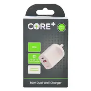 Core Type-C/USB-A Dual Port Wall Charger Fast-Charge Phone Adapter 30W White