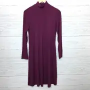 NEW Susan Graver Plum Purple Dress Cool Touch Mock Neck Swing Dress XXS