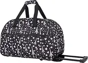 [Betsey Johnson] Designer Carry On Luggage Collection - Lightweight Pattern 22 Inch Duffel Bag- Weekender Overnight Business Travel Suitcase with 2- Rolling Spinner Wheels, Paris Love, One Size, Leisure Travel