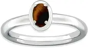 [JewelryWeb] 2.25mm 925 Sterling Silver Prong set Stackable Tigers Eye Polished Ring Size 5-Stackable-Ring for Women