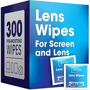 Lens Wipes for Eyeglasses - Pre-moistened Eyeglass Lens Cleaning Wipes - 300 Lens Wipes Individually Wrapped Sracth-Free Streak-Free Eye Glasses Wipes Lens Cleaner for Sunglass & Camera Lens