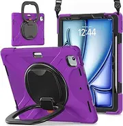 Full Protective Case Case Compatible with iPad Air 13 Inch M3 2025/Air 13" M2 2024,Heavy Duty TPU Shockproof Kids Case,360 Degree Rotating Multi-Function Grip Bracket+Shoulder Strap Rugged Cover(Purpl