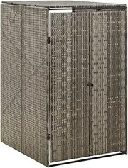 Single Wheelie Bin Shed Grey 70x80x117 cm - Durable Poly Rattan Outdoor Storage Solution with Powder-Coated Steel Frame, Lockable Doors, Weather-Resistant Design