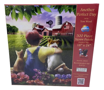 Boy Dog Cat Barn Farm Jigsaw Puzzle NEW 500 pc SunsOut 18" X 24" Prty Mail Ship