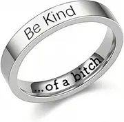 [LUCSUL] Be Kind of A Bich Ring Be Kind...of A Bich Ring Inspirational Ring Silver Engraved Statement Rings for Teen Girls Her Him Friends Personalized Jewelry Gift