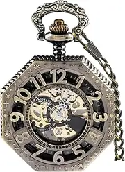[Alwesam] Vintage Men’s Pocket Watch Arabic Numerals Scale Hand Winding Mechanical Pocket Watch with Chain &Box Christmas Birthday Gifts