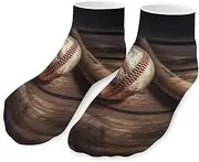 [QMNVBDS] Baseball On Wooden Socks Ankle Length Socks Casual Short Socks for Women Men Low Cut Sports Socks Running Socks No Show Socks Ankle Socks Athletic Socks Workout Socks, Style, One Size, Style