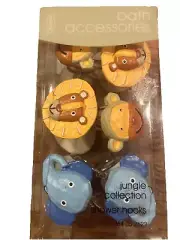 Shower Hooks Jungle Collection Animals Kids Theme Monkeys Lions Blue Elephants