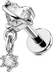 [OUFER] 16G Dangle Helix Piercing Internal Thread 316L Surgical Steel Cartilage Ear Piercing Heart/Triangle Ear Piercing Helix Clear CZ 6 mm Conch Piercing Helix Earrings Tragus Piercing
