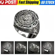 Men's Viking Wolf Head Norse Retro Mythology Tribal Statement Animal Totem Ring