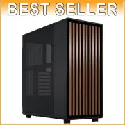 North Charcoal Black ATX Mid Tower PC Case with Walnut Front and Mesh Sides