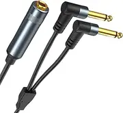 Tunghey Dual Right Angle TS Mono to TRS Stereo Insert Cable - 1/4 Inch (6.35mm) Y-Splitter Breakout Cable 0.3M