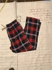 Mens L Lounge Pants Pajama Pants Red Blue Plaid Soft Flannel Bottoms Out NWT