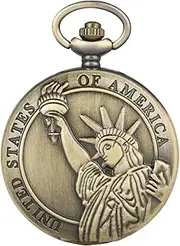 [OATIPHO] Statue of Liberty Pocket Watch Antique Mechanical Pocket Watch Quartz Pocket Watch Ornate Pocket Watch Chain Gold Watch Women Pocket Watch Retro Bronze Alloy Material