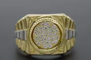 Real 10K Yellow White Gold TwoTone Square Railroad Mens Ring 6.0gr All Sizes