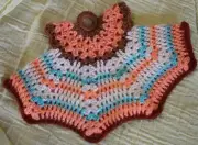 vintage crocheted pot pan holder stand UNUSED hanging ring