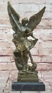 Bronze Archangel Statue Battling Lucifer Religious Sculpture Signed Carpeaux Hom