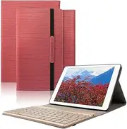 iPad Air 2 Case,Dingrich Ultra Slim Light Weight Trifold Case with Luxury Magnetic Detachable Aluminum Bluetooth Keyboard for iPad Air 2 with Auto Sleep/Wake Feature + Screen Protector + Stylus(Red)