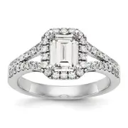 1.00ct. CZ Solid Real 14K White Gold Emerald Halo Engagement Ring