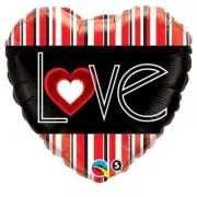 Love Red Stripes Heart Shape 18" Foil Balloon (Non-Packaged)