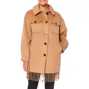 Sanctuary Camel Fringe Wool Blend Coat Size Small NWT