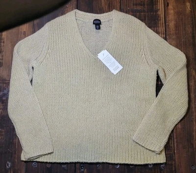 EILEEN FISHER Citron Yellow Wool Alpaca Chain Boxy Knit Sweater PM NWT MSRP $198