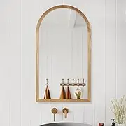 ACA International Round LED Wall Mirror Bathroom Mirror (Wood Arched Mirror 90x50cm)