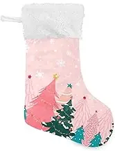 Pink Christmas Tree Stocking 18 Inch Winter Snowflake Large Xmas Stockings for Family Holiday Christmas Party Decorations Gift