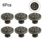 6Pcs Vintage Flower Handle Knob For Kitchen Cupboard Drawer Door Cabinet Pulls