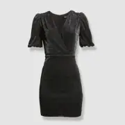 $175 Aidan By Aidan Mattox Women Black Metallic V-Neck Short Dress Size 8