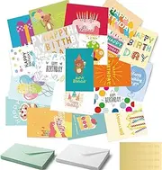 24 Unique Birthday Cards with Envelopes & Stickers | 4x6 Inches Blank Happy Birthday Cards Assortment in Bulk for Family,Men, Women and Kids