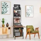 Tall Record Player Stand with Vinyl Storage Shelf – Wood Metal Turntable Rack AU