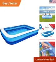 Inflatable Kiddie Pool Plastic 10Ft Rectangular Family Kids Summer Fun
