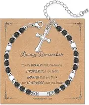 [Gopbrer] Cross Bracelets for Daughter Granddaughter - Confirmation First Communion Gifts for Teen Girls - Stainless Steel Beaded Bracelets - Birthday Gift Religious Jewelry Gifts for Girls Christians