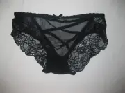 Shein sheer mesh & lace crisscross cutout back bikini panties S black nip 80s