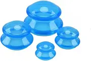 Cupping Glass Silicone Anti Cellulite Remover Cup Massagers, Pack of 4 Body Cupping Glasses Therapy Massage Set Vacuum Cupping, Anti-Ageing, for Face and Whole Body (Blue)